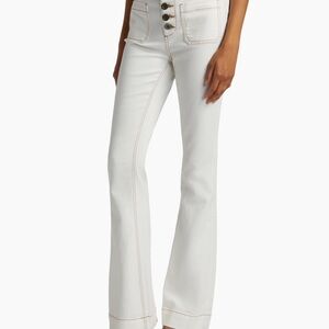 Ramy Brook White High-Rise Flare Jeans with Contrast Stitching